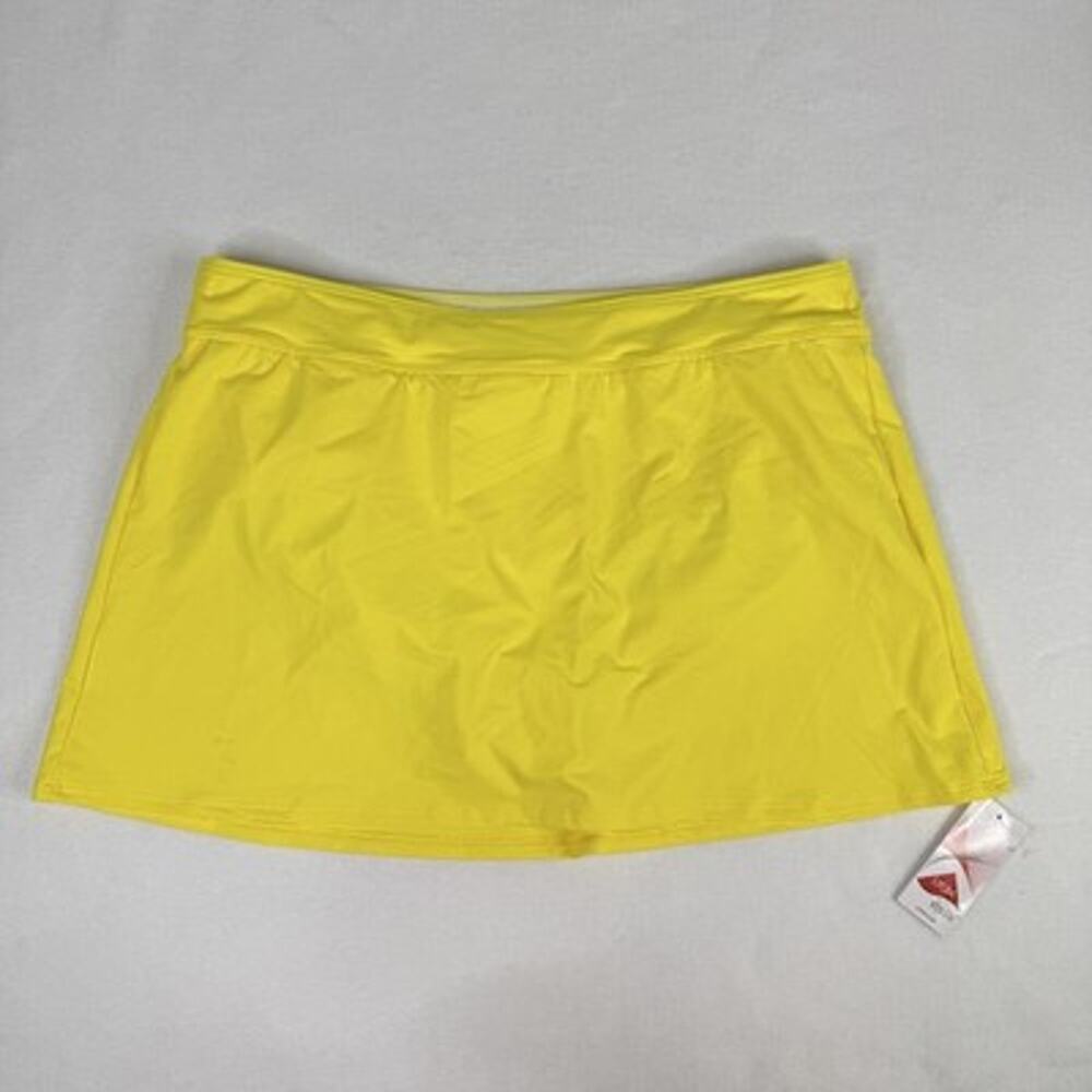 Lands' End Swim Skirt 16 Yellow Solid Built In Brief Lined Stretch Beach Skort